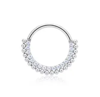 Argola em Titânio CRAVEJADA ZIRCONIA FRONTAL 1 Filete de ESFERAS  1.2mm TIT19