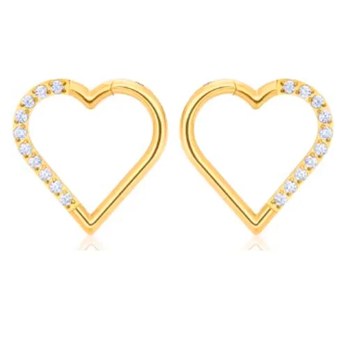 Argola Daith CORAÇÃO em Titânio PVD GOLD 1.2mm com Pedra Cravejada  TIT20