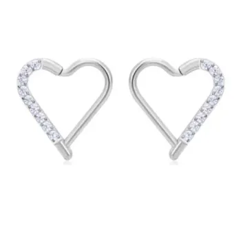 Argola CORAÇÃO Pontinha  em Titânio 1.2mm com Pedra Cravejada  TIT15