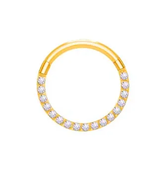 Argola Slim em Titânio PVD DOURADO  CRAVEJADA ZIRCONIA FRONTAL Clicker 1.2mm  TIT22