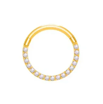 Argola Slim em Titânio PVD DOURADO  CRAVEJADA ZIRCONIA FRONTAL Clicker 1.2mm  TIT22