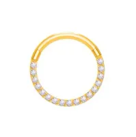 Argola Slim em Titânio PVD DOURADO  CRAVEJADA ZIRCONIA FRONTAL Clicker 1.2mm  TIT22