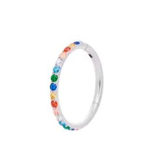 Argola Slim em Titânio  CRAVEJADA ZIRCONIA COLORIDA  Clicker 1.2mm  TIT19