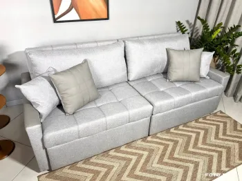 Sofa retrátil e Cama Blog Espuma D33 Siliconada tecido  em linho Sem caixa  2,20 orthobox - Foto 2