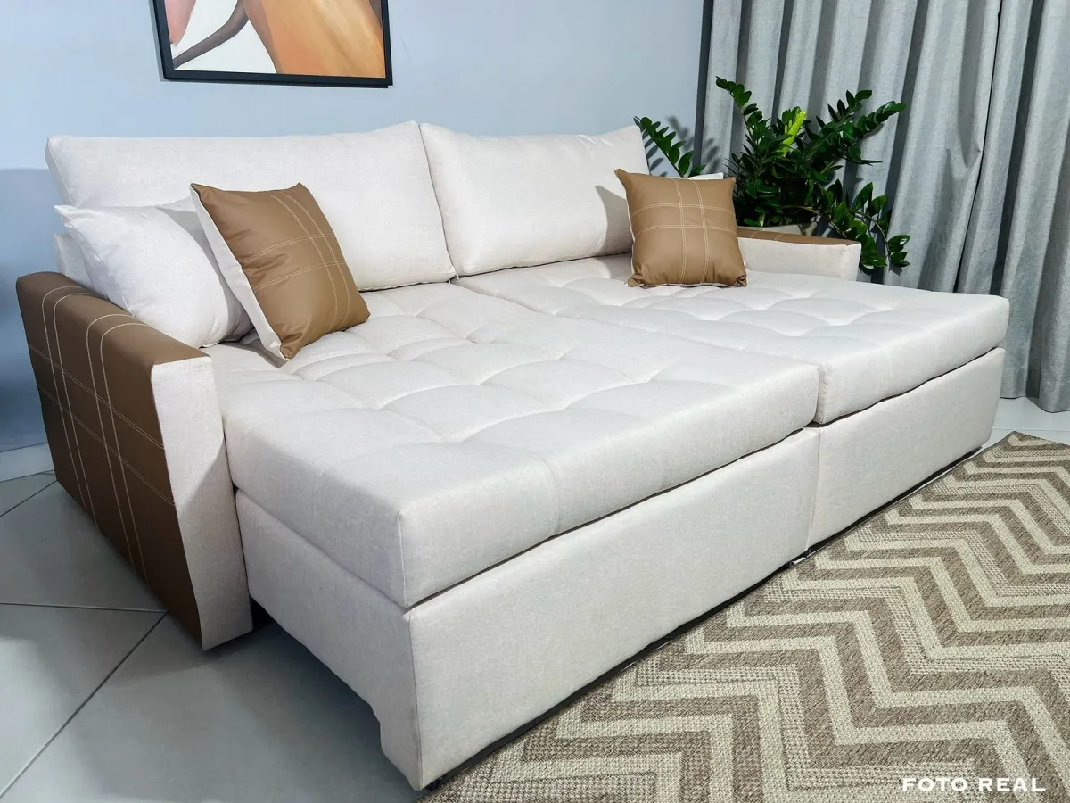 Sofa retrátil e Cama Blog Espuma D33 Siliconada tecido  em linho Sem caixa  2,20 orthobox Super promoção