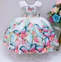 Vestido Festa Off White Borboletas Colors
