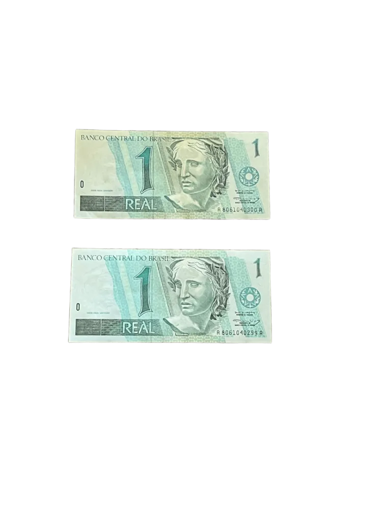 2 CÉDULAS 1 REAL 1995 SÉRIE AA - FLOR DE ESTAMPA - C245 - SEQUENCIADA