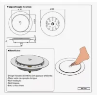 Ralo Click P/banheiro Redondo Preto Black 10x10 Veda Cheiro - Foto 3