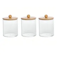 Porta Algodão Triplo Organizador Acrílico Tampa Bambu Cotonete Discos Maquiagem - Foto 2