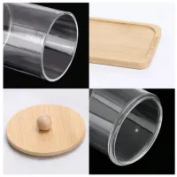 Porta Algodão Triplo Organizador Acrílico Tampa Bambu Cotonete Discos Maquiagem - Foto 4