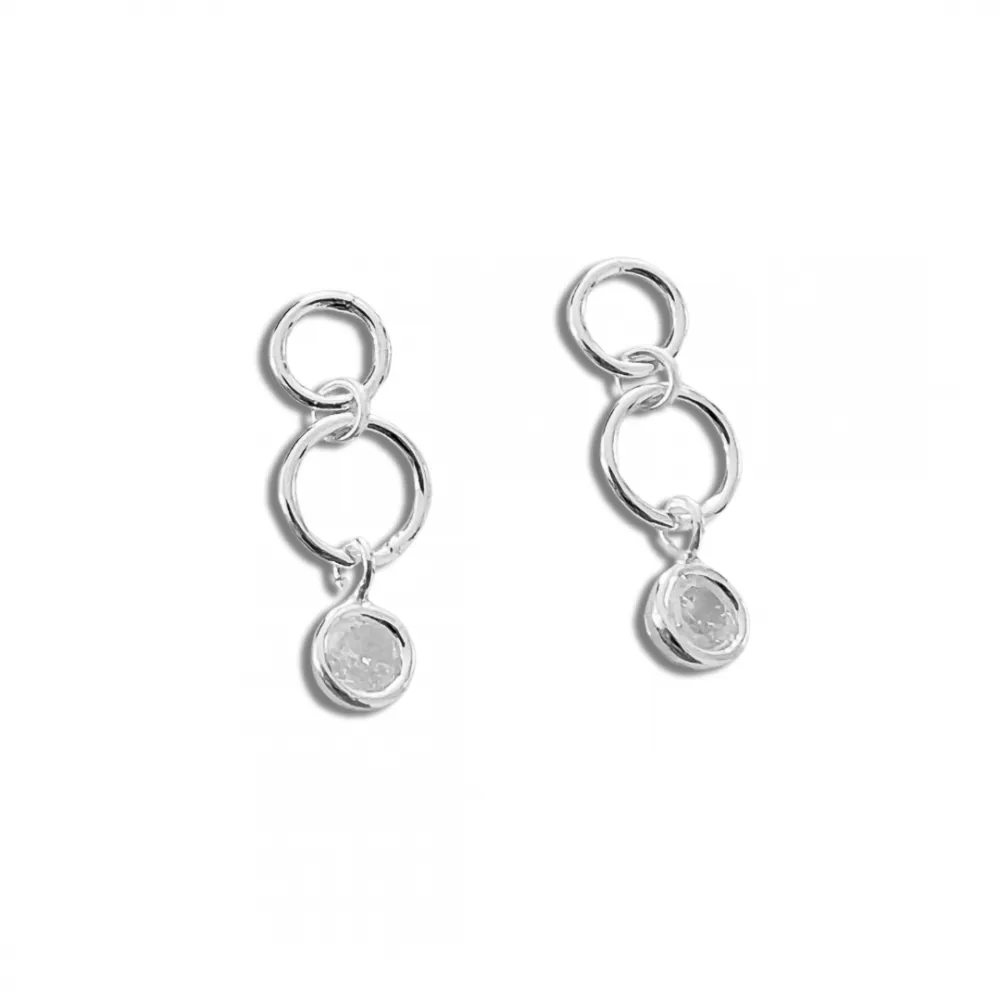 Par de brinco de prata 925 - Redondo com pedras  - BB1030 Imagem