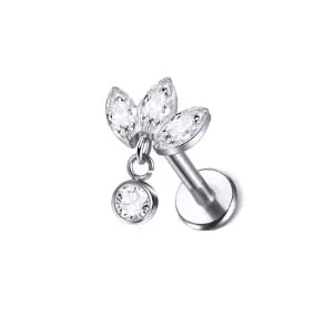 Labret em Titânio 1.2mm com 3 GEMA de Pedra e Pingente Flat com Pedra 2.5mm TIT01
