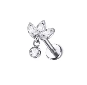 Labret em Titânio 1.2mm com 3 GEMA de  Pedra e Pingente Flat com Pedra 2.5mm TIT01