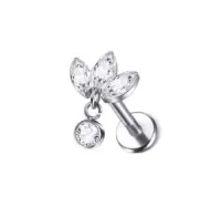 Labret em Titânio 1.2mm com 3 GEMA de Pedra e Pingente Flat com Pedra 2.5mm TIT01