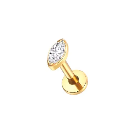 Labret NAVETE SLIM em Titânio PVD DOURADO 1.2mm com Pedra TIT10