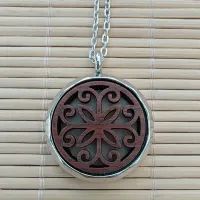 Colar Difusor Pessoal Relicário Para AROMATERAPIA INOX MADEIRA MANDALA  R126