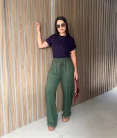  CALÇA PANTALONA LISA EM MALHA SOFT  -  VERDE MILITAR
