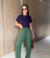  CALÇA PANTALONA LISA EM MALHA SOFT  -  VERDE MILITAR - Foto 2