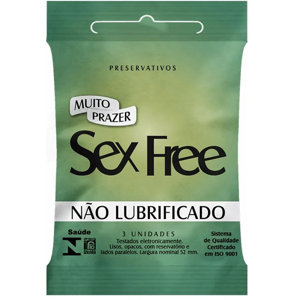 PRESERVATIVO NÃO LUBRIFICADO 52MM COM 3 UNIDADES - SEX FREE                                               LIBYSEXSHOP