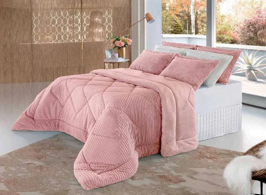 Edredom em Plush Alto Relevo Queen Rosa Imagem