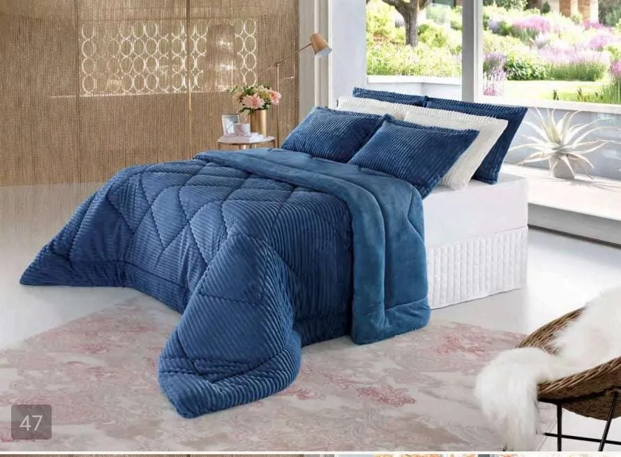 Edredom em Plush Alto Relevo Queen Azul
