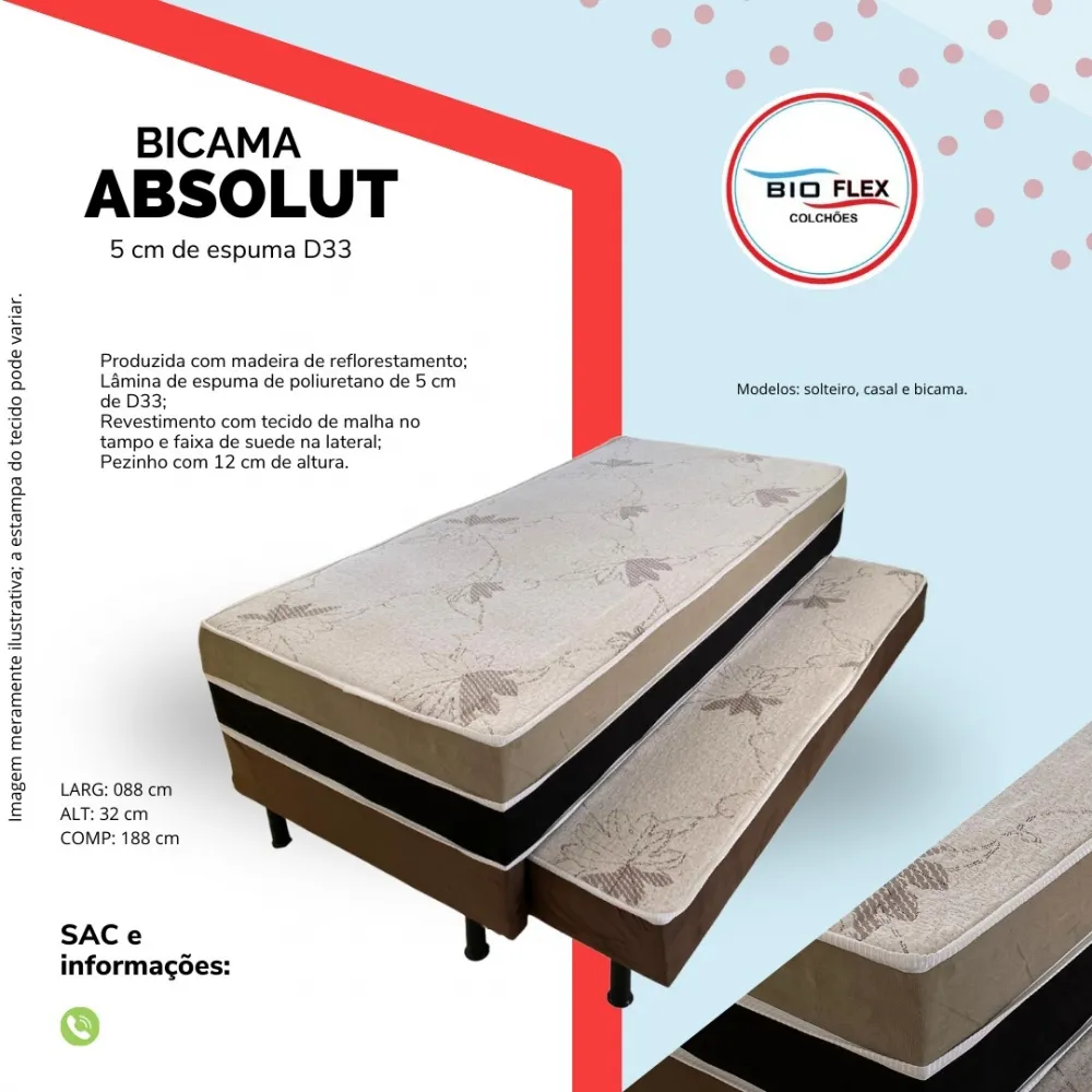 Cama box solteiro com auxiliar Absolute D33 5cm bioflex Imagem