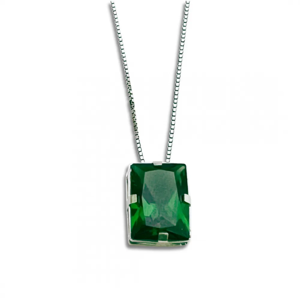 Colar de prata alta pedra verde - CO1537