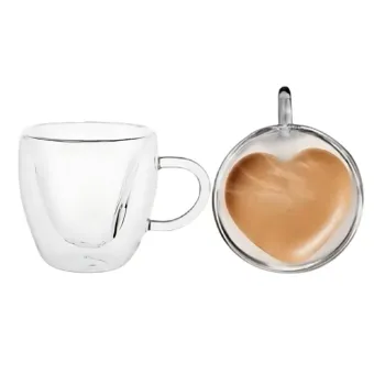 Jogo De 2 Xícaras Vidro Coração Parede Dupla 150ml