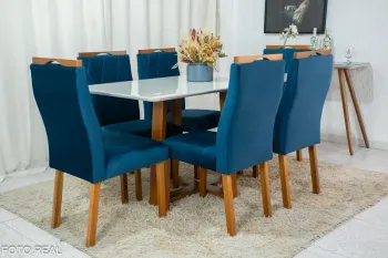 Mesa Bali  Cadeiras 1,60x80 Madeira maciça Tampo de vidro + 6 CADEIRAS - Foto 2