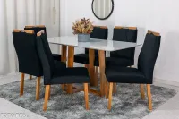 Mesa Pedro  Cadeiras 1,60x80 Madeira maciça Tampo de vidro + 6 CADEIRAS - Foto 3