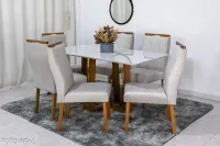 Mesa Pedro  Cadeiras 1,60x80 Madeira maciça Tampo de vidro + 6 CADEIRAS - Foto 4