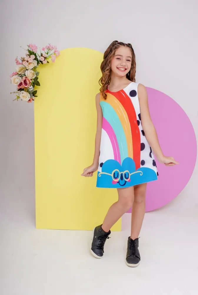 Vestido Trapézio Fun Nuvem de Óculos