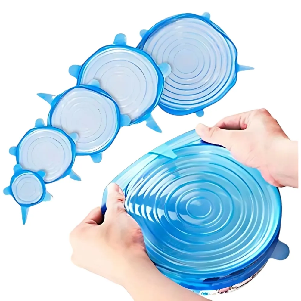 Kit com 6 tampas de silicone universal elástica para pote panela forma Imagem
