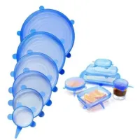 Kit com 6 tampas de silicone universal elástica para pote panela forma - Foto 4
