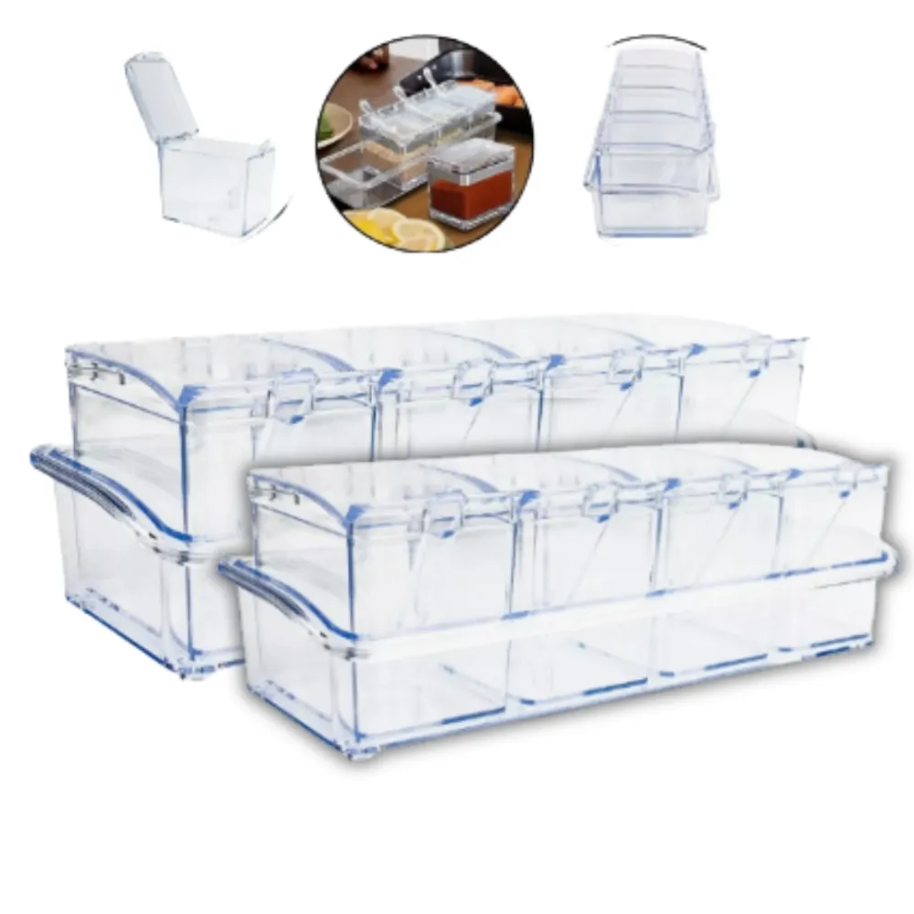 Kit 2 Organizador Acrílico 4 Potes Porta Temperos Gin Condimentos Imagem