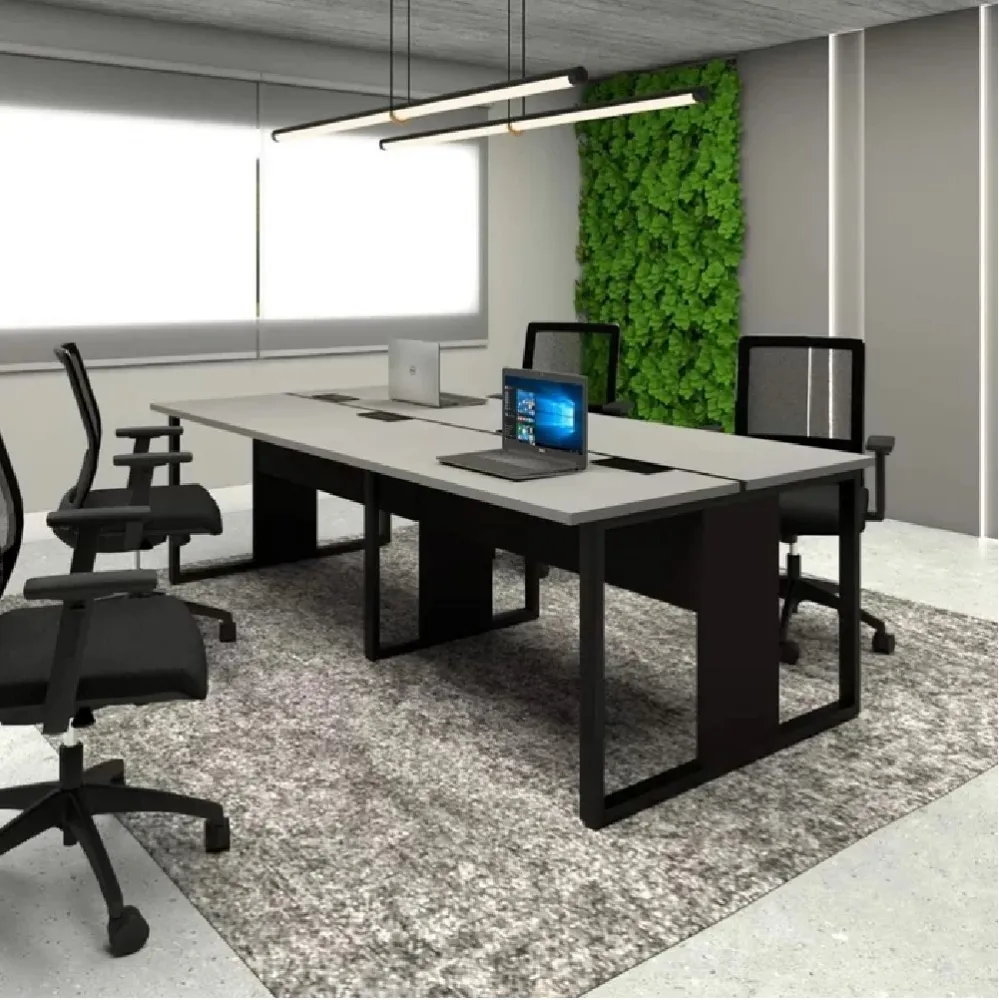 Estação de Trabalho Mesa Plataforma 1200 Para 4 Lugares Pé Quadro com Caixa de Tomadas Versa Imagem