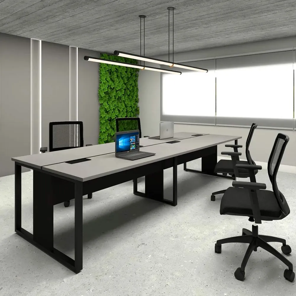 Estação de Trabalho Mesa Plataforma 1500 Para 4 Lugares Pé Quadro com Caixas de Tomadas Versa Imagem