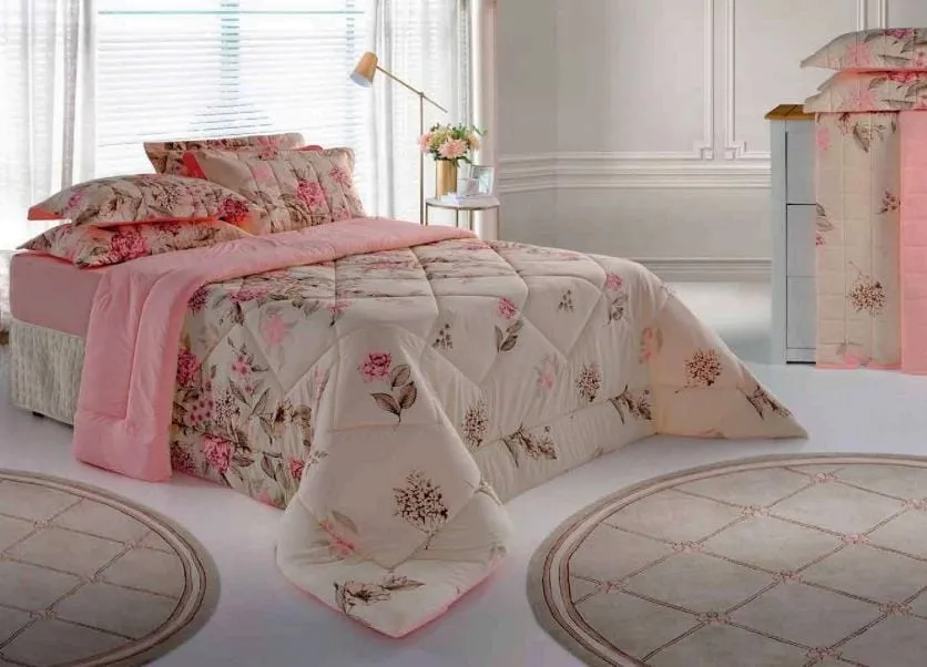 Edredom em Malha Casal Normal Floral Rosa Imagem
