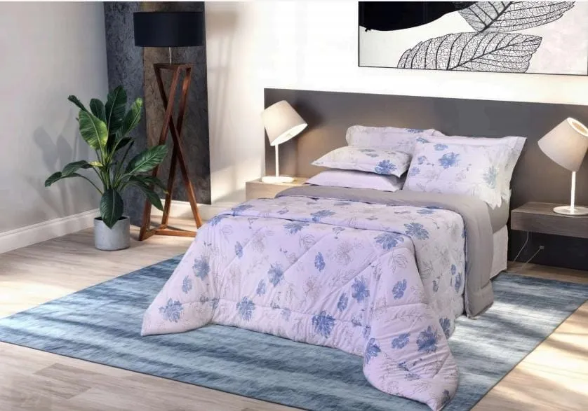 Edredom em Malha Casal Normal Floral Cinza Imagem