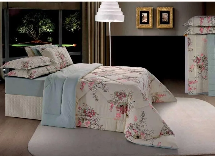 Edredom em Malha Queen Floral Verde