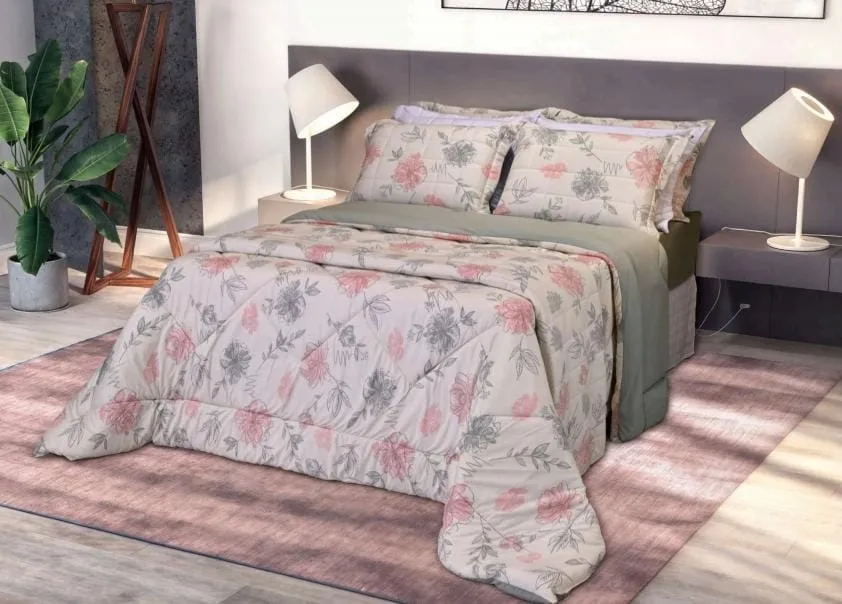 Edredom em Malha King Floral Verde Escuro Imagem