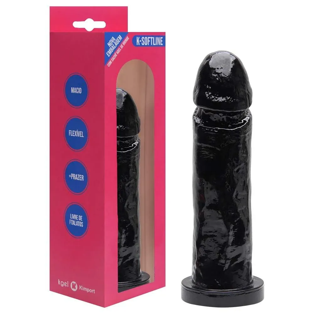 PRÓTESE MACIÇA REALÍSTICA EM FORMATO DE PÊNIS COR PRETA 17 X 4,2 CM - SOFT LINE.                          LIBYSEXSHOP                                                                                    Imagem