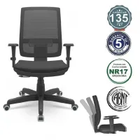  Cadeira Multiregulável NR17 Brizza Tela Cor Preta Encosto Regulável com Base Giratória e  Braços Reguláveis