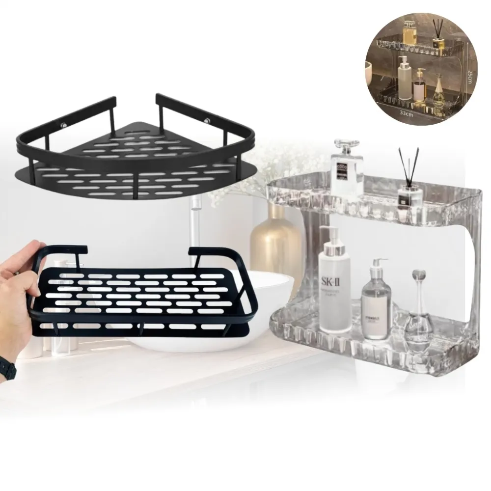 KIt Suporte de Luxo Para Banheiro Mais Prateleira Multiuso