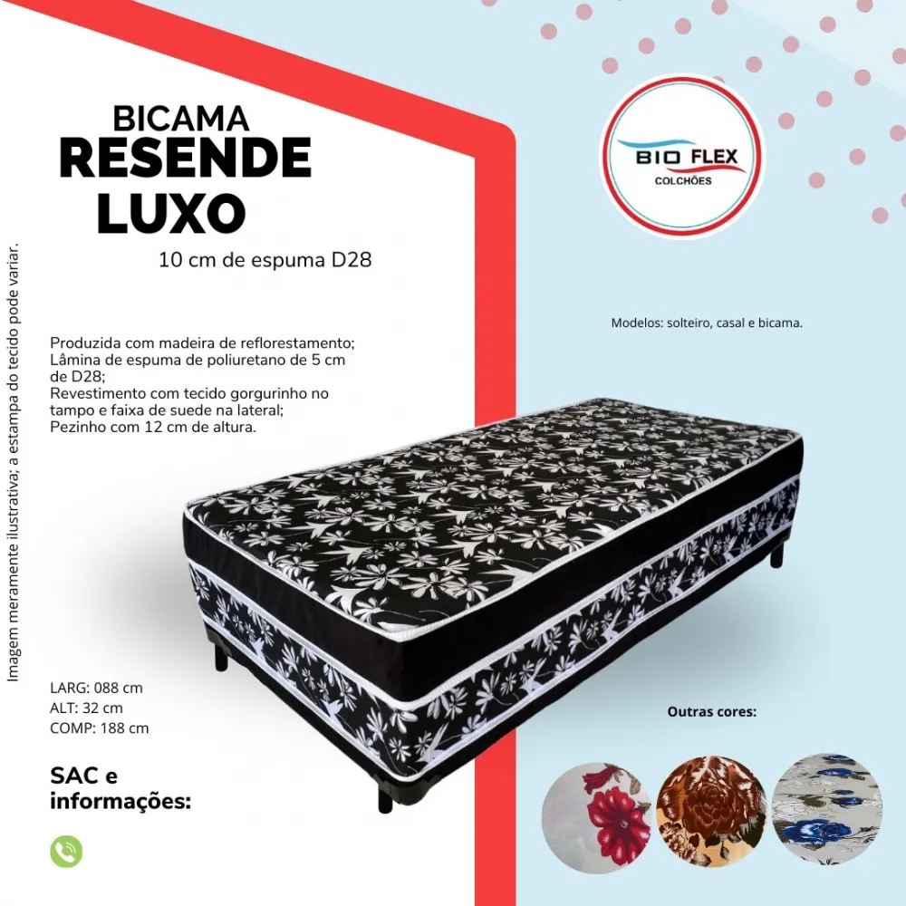  Cama Box Solteiro Espuma D20  10 cm Resende Luxo /sofia 88x1,88 Imagem