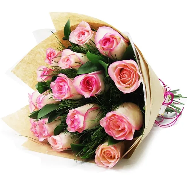 Buquê Encanto de 15 Rosas Cor de Rosa