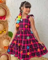Vestido Xadrez Preto Pink - Foto 3