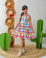 Vestido Xadrez Branco Colorido