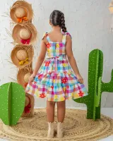 Vestido Xadrez Branco Colorido - Foto 3