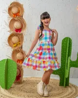 Vestido Xadrez Branco Colorido - Foto 4